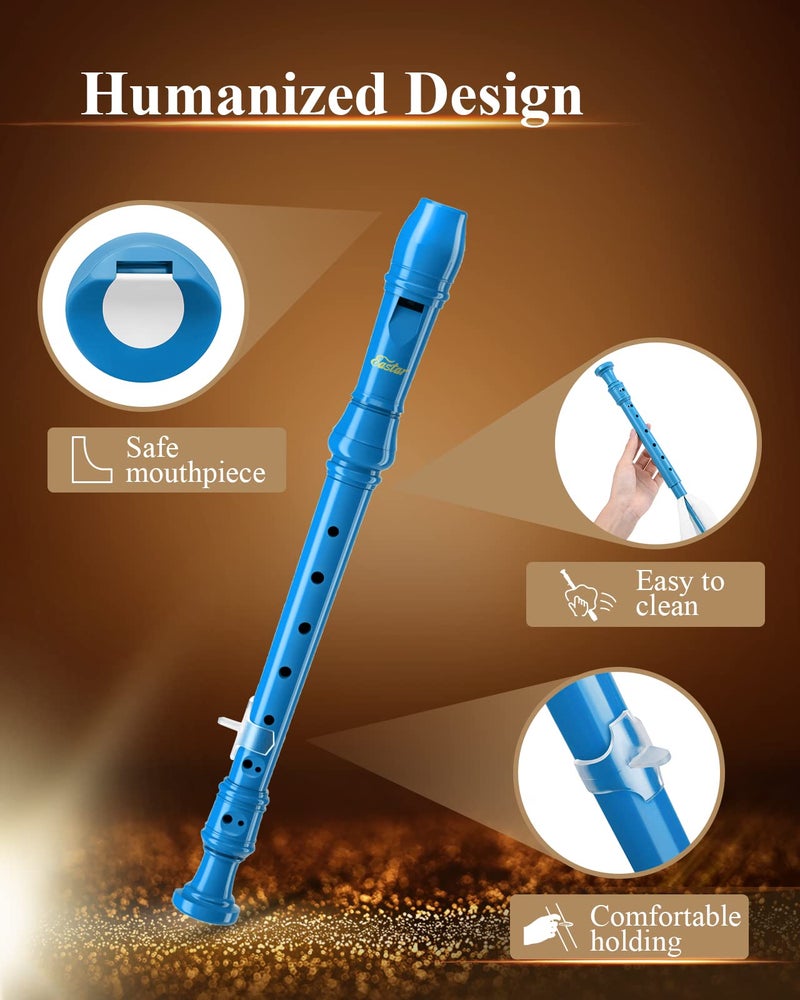 Eastar Soprano Recorder Instrument for Kids Beginners, German Fingering C Key with Cleaning Kit, Thumb Rest, Cotton Bag, Fingering Chart, ERS-21GB, Blue, School-Approved - Image 3